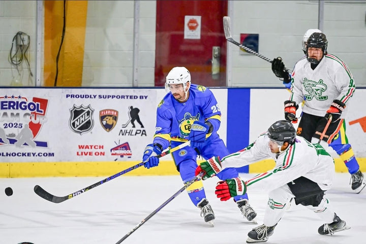 A Team Caribbean player using a custom hockey stick from HKY IQ playing in the Amerigol LatAm Cup