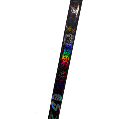 HKY IQ Stranglers hockey stick with colorful graffiti-style splatter artwork on black shaft