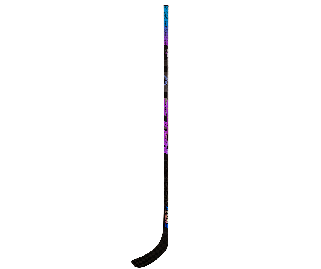 HKY IQ Impulse hockey stick full-length product view with pink and purple gradient design